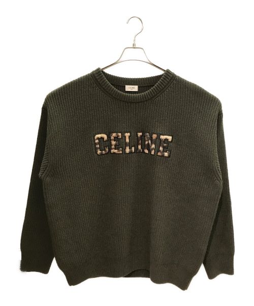CELINE（セリーヌ）CELINE (セリーヌ) エンブロイダリー オーバーサイズ クルーネックセーター / リブ編みウール オリーブ サイズ:Sの古着・服飾アイテム