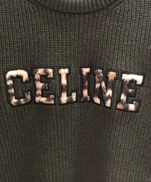 CELINE（セリーヌ）CELINE (セリーヌ) エンブロイダリー オーバーサイズ クルーネックセーター / リブ編みウール オリーブ サイズ:Sの古着・服飾アイテム