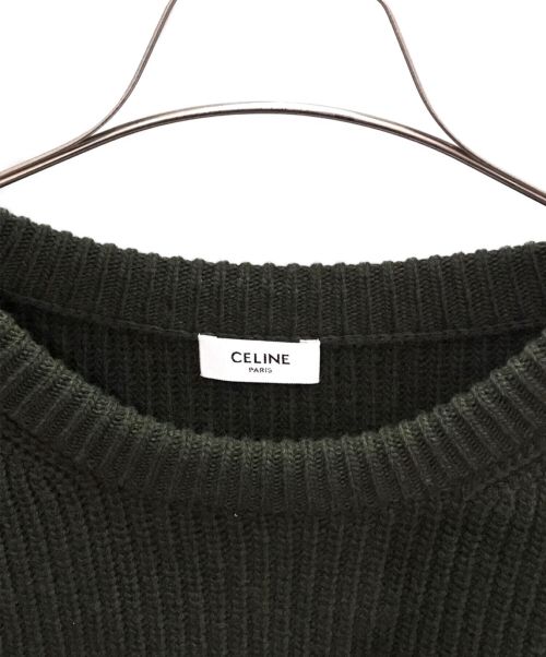 CELINE（セリーヌ）CELINE (セリーヌ) エンブロイダリー オーバーサイズ クルーネックセーター / リブ編みウール オリーブ サイズ:Sの古着・服飾アイテム