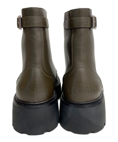 CELINE（セリーヌ）CELINE (セリーヌ) 22AW バルキー レースアップブーツ スタッズ付きアウトソール / シャイニーブル ブラウン サイズ:42の古着・服飾アイテム