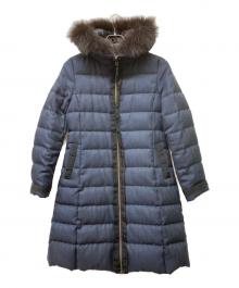 LANVIN en Bleu（ランバンオンブルー）の古着「ヘリンボンダウンコート」｜ネイビー