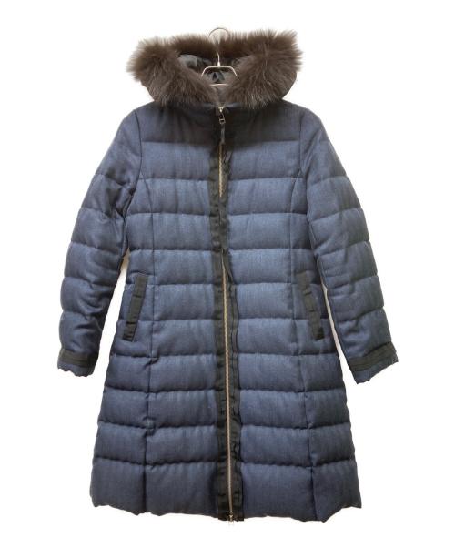 LANVIN en Bleu（ランバンオンブルー）LANVIN en Bleu (ランバンオンブルー) ヘリンボンダウンコート ネイビー サイズ:38の古着・服飾アイテム