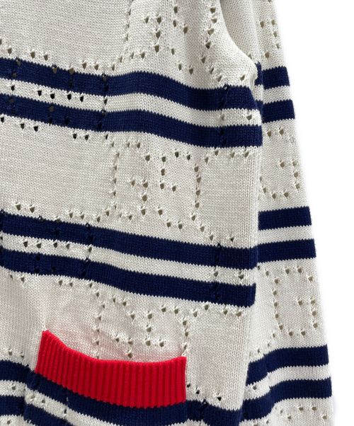 GUCCI（グッチ）GUCCI (グッチ) GGニット ストライプ コットン カーディガン サイズ:Mの古着・服飾アイテム