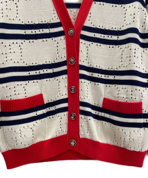 GUCCI（グッチ）GUCCI (グッチ) GGニット ストライプ コットン カーディガン サイズ:Mの古着・服飾アイテム