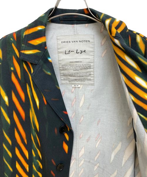 DRIES VAN NOTEN（ドリスヴァンノッテン）DRIES VAN NOTEN (ドリスヴァンノッテン) ×Len Lye(レンライ) テーラードジャケット ブラック×グリーン サイズ:48の古着・服飾アイテム