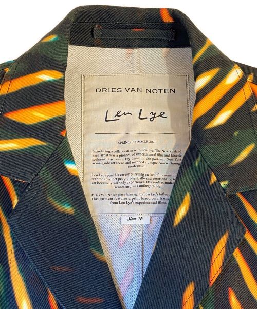 DRIES VAN NOTEN（ドリスヴァンノッテン）DRIES VAN NOTEN (ドリスヴァンノッテン) ×Len Lye(レンライ) テーラードジャケット ブラック×グリーン サイズ:48の古着・服飾アイテム