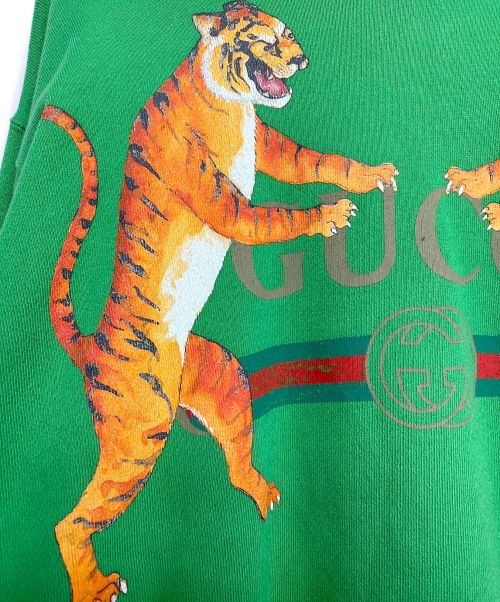 GUCCI（グッチ）GUCCI (グッチ) TIGER PRINTED LOGO SWEATSHIRT グリーン サイズ:XSの古着・服飾アイテム