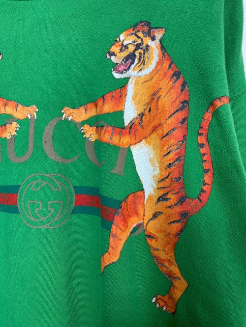 GUCCI（グッチ）GUCCI (グッチ) TIGER PRINTED LOGO SWEATSHIRT グリーン サイズ:XSの古着・服飾アイテム