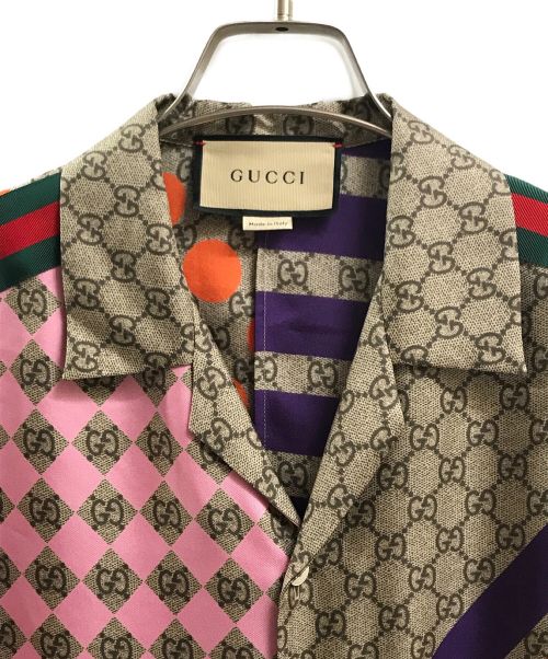 GUCCI（グッチ）GUCCI (グッチ) ZAIDF GEOMETRIC GG PRINT BOWLING Shirt ベージュ サイズ:44の古着・服飾アイテム