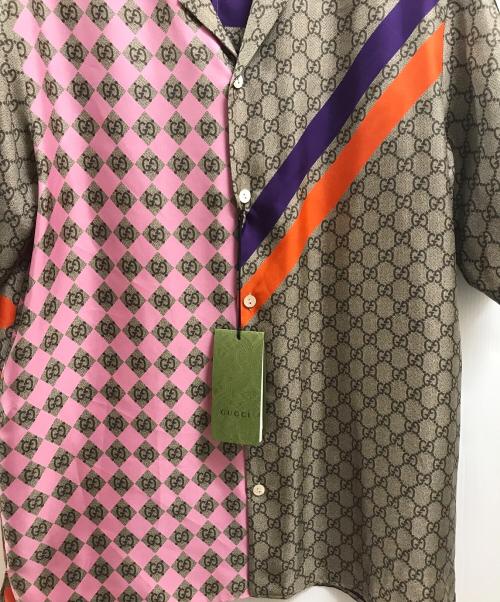 GUCCI（グッチ）GUCCI (グッチ) ZAIDF GEOMETRIC GG PRINT BOWLING Shirt ベージュ サイズ:44の古着・服飾アイテム