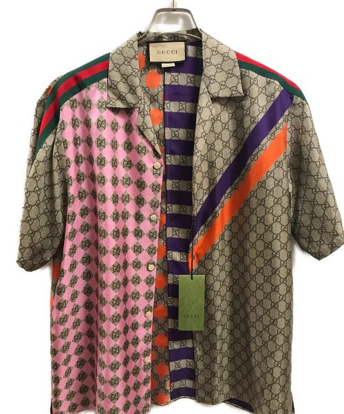 GUCCI（グッチ）GUCCI (グッチ) ZAIDF GEOMETRIC GG PRINT BOWLING Shirt ベージュ サイズ:44の古着・服飾アイテム
