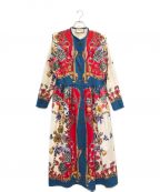 GUCCIグッチ）の古着「プリントロングドレスワンピース」｜ブルー×レッド