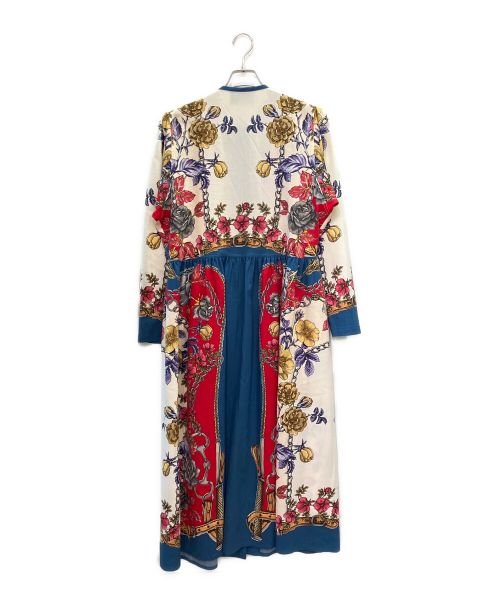 GUCCI（グッチ）GUCCI (グッチ) プリントロングドレスワンピース ブルー×レッド サイズ:42の古着・服飾アイテム