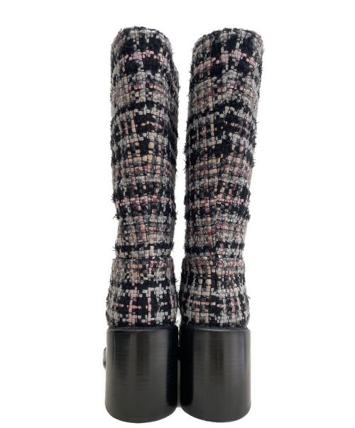 CHANEL（シャネル）CHANEL (シャネル) ツイードロングブーツ ブラック×ピンク サイズ:38の古着・服飾アイテム