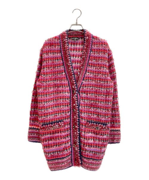 CHANEL（シャネル）CHANEL (シャネル) ボーダーモヘアロングニットカーディガン ショッキングピンク サイズ:36の古着・服飾アイテム