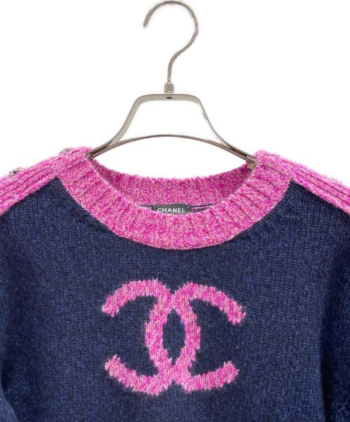 CHANEL（シャネル）CHANEL (シャネル) ココマーククルーネックニット ネイビー×ピンク サイズ:36の古着・服飾アイテム