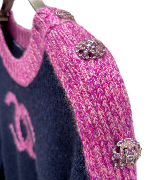 CHANEL（シャネル）CHANEL (シャネル) ココマーククルーネックニット ネイビー×ピンク サイズ:36の古着・服飾アイテム