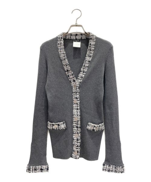 CHANEL（シャネル）CHANEL (シャネル) ツイードトリミングカーディガン グレー サイズ:40の古着・服飾アイテム