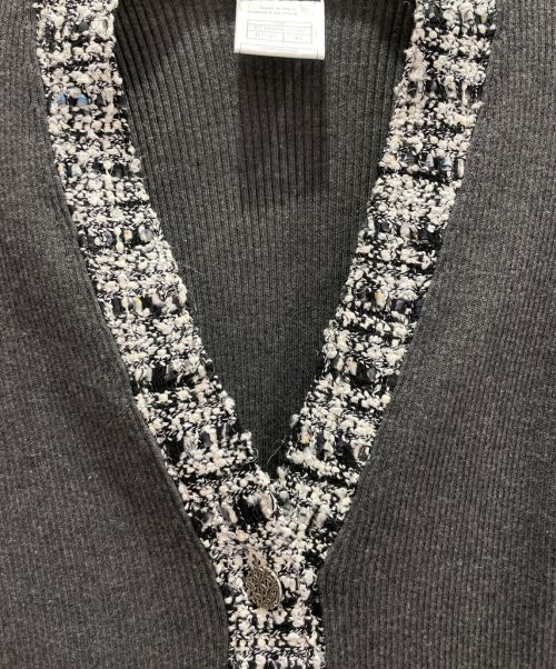 CHANEL（シャネル）CHANEL (シャネル) ツイードトリミングカーディガン グレー サイズ:40の古着・服飾アイテム
