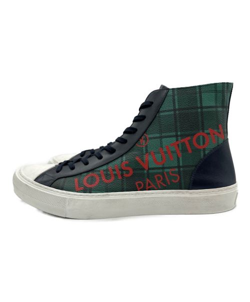 LOUIS VUITTON（ルイ ヴィトン）LOUIS VUITTON (ルイ ヴィトン) タトゥーライン ダミエグラフィット ハイカット スニーカー グリーン×ネイビー サイズ:8 1/2の古着・服飾アイテム