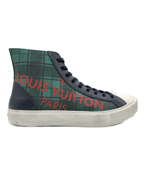 LOUIS VUITTON（ルイ ヴィトン）LOUIS VUITTON (ルイ ヴィトン) タトゥーライン ダミエグラフィット ハイカット スニーカー グリーン×ネイビー サイズ:8 1/2の古着・服飾アイテム