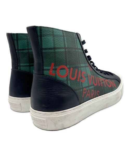 LOUIS VUITTON（ルイ ヴィトン）LOUIS VUITTON (ルイ ヴィトン) タトゥーライン ダミエグラフィット ハイカット スニーカー グリーン×ネイビー サイズ:8 1/2の古着・服飾アイテム