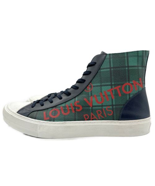LOUIS VUITTON（ルイ ヴィトン）LOUIS VUITTON (ルイ ヴィトン) ロゴハイカットスニーカー グリーン×ネイビー サイズ:8 1/2の古着・服飾アイテム
