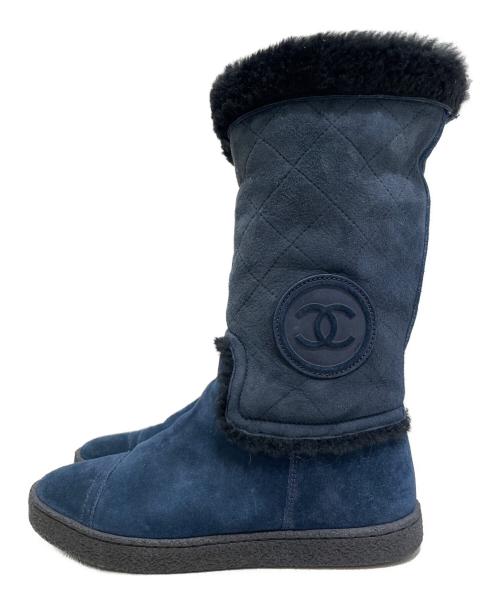 CHANEL（シャネル）CHANEL (シャネル) マトラッセムートンブーツ ネイビー サイズ:36 1/2の古着・服飾アイテム