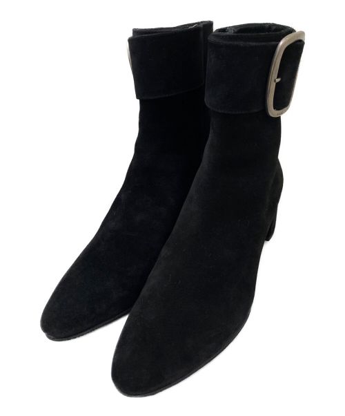 Saint Laurent Paris（サンローランパリ）Saint Laurent Paris (サンローランパリ) ベルトデザインスウェードアンクルブーツ ブラック サイズ:36 1/2の古着・服飾アイテム