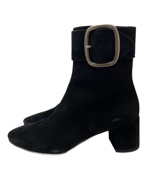 Saint Laurent Paris（サンローランパリ）Saint Laurent Paris (サンローランパリ) ベルトデザインスウェードアンクルブーツ ブラック サイズ:36 1/2の古着・服飾アイテム