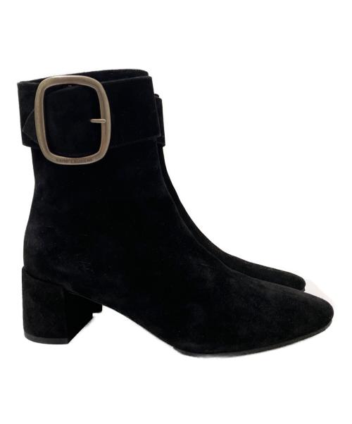 Saint Laurent Paris（サンローランパリ）Saint Laurent Paris (サンローランパリ) ベルトデザインスウェードアンクルブーツ ブラック サイズ:36 1/2の古着・服飾アイテム