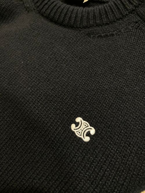 CELINE（セリーヌ）CELINE (セリーヌ) トリオンフ刺繍クルーネック トリオンフセーター / カシミア＆ウール ブラック サイズ:Mの古着・服飾アイテム