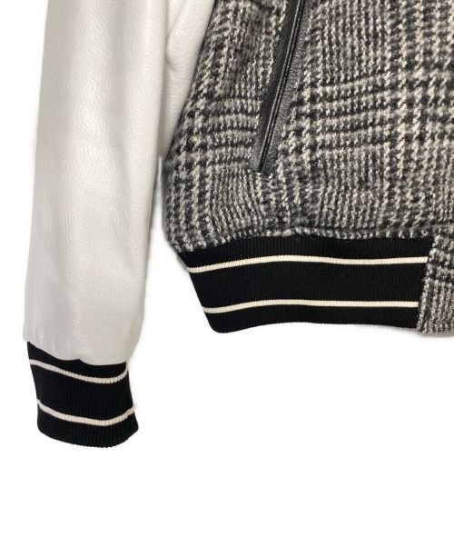 DOLCE & GABBANA（ドルチェ＆ガッバーナ）DOLCE & GABBANA (ドルチェ＆ガッバーナ) DGパッチ レザー切替グレンチェックスタジャン グレー×ホワイト サイズ:50の古着・服飾アイテム