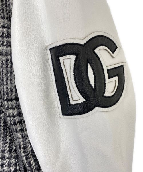 DOLCE & GABBANA（ドルチェ＆ガッバーナ）DOLCE & GABBANA (ドルチェ＆ガッバーナ) DGパッチ レザー切替グレンチェックスタジャン グレー×ホワイト サイズ:50の古着・服飾アイテム