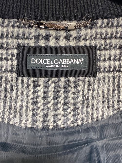 DOLCE & GABBANA（ドルチェ＆ガッバーナ）DOLCE & GABBANA (ドルチェ＆ガッバーナ) DGパッチ レザー切替グレンチェックスタジャン グレー×ホワイト サイズ:50の古着・服飾アイテム