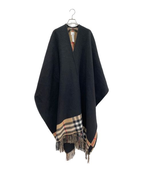 BURBERRY LONDON ENGLAND（バーバリー ロンドン イングランド）BURBERRY LONDON ENGLAND (バーバリー ロンドン イングランド) ウールカシミヤリバーシブルケープ ブラック×ベージュ サイズ:221cm×134cmの古着・服飾アイテム