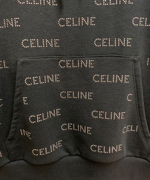 CELINE（セリーヌ）CELINE (セリーヌ) スタッズ付き ルーズフーディー / コットンフリース ブラック サイズ:Sの古着・服飾アイテム