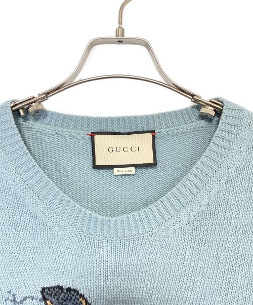 GUCCI（グッチ）GUCCI (グッチ) Kingsnake Wool Knit Sweater スカイブルー サイズ:Lの古着・服飾アイテム