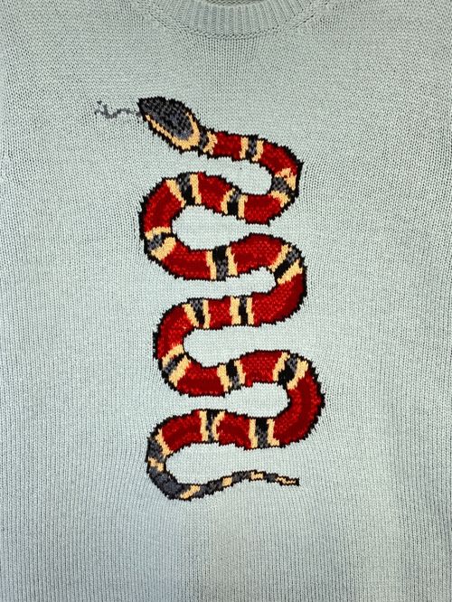 GUCCI（グッチ）GUCCI (グッチ) Kingsnake Wool Knit Sweater スカイブルー サイズ:Lの古着・服飾アイテム