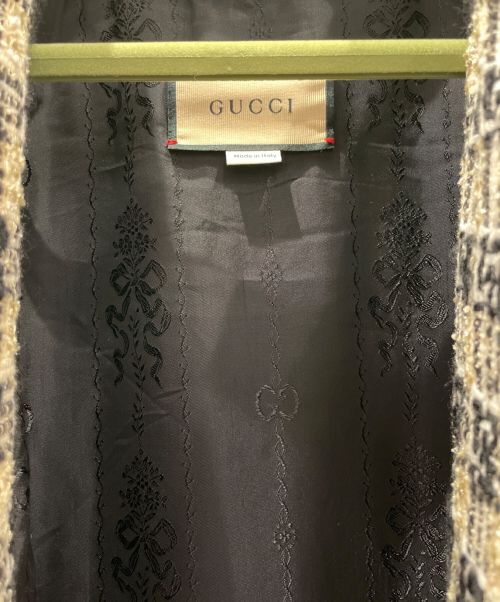 GUCCI（グッチ）GUCCI (グッチ) スクエアGチェックツイードコート ブラック×ベージュ サイズ:36の古着・服飾アイテム