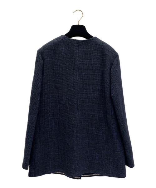 CHANEL（シャネル）CHANEL (シャネル) ノーカラーツイードジャケット ネイビー サイズ:34の古着・服飾アイテム