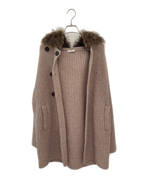 BRUNELLO CUCINELLI（ブルネロクチネリ）BRUNELLO CUCINELLI (ブルネロクチネリ) ファーフードカシミヤニットカーディガン ベージュ サイズ:Sの古着・服飾アイテム