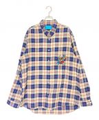 GUCCI×DISNEYグッチ×ディズニー）の古着「Donald Duck Plaid Long Sleeves Shirt」｜ネイビー