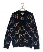 GUCCIグッチ）の古着「GGジャガードマルチカラーカーディガン」｜ブラック