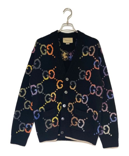 GUCCI（グッチ）GUCCI (グッチ) GGジャガードマルチカラーカーディガン ブラック サイズ:XSの古着・服飾アイテム