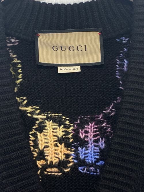GUCCI（グッチ）GUCCI (グッチ) GGジャガードマルチカラーカーディガン ブラック サイズ:XSの古着・服飾アイテム