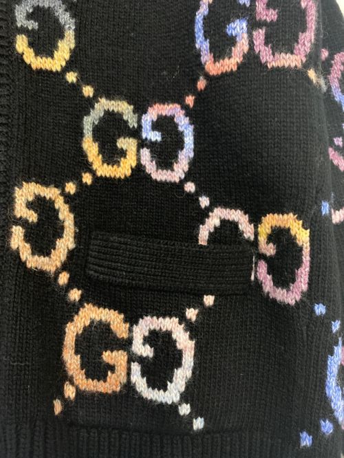 GUCCI（グッチ）GUCCI (グッチ) GGジャガードマルチカラーカーディガン ブラック サイズ:XSの古着・服飾アイテム