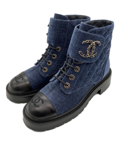CHANEL（シャネル）CHANEL (シャネル) デニムレースアップブーツ ネイビー サイズ:38Cの古着・服飾アイテム