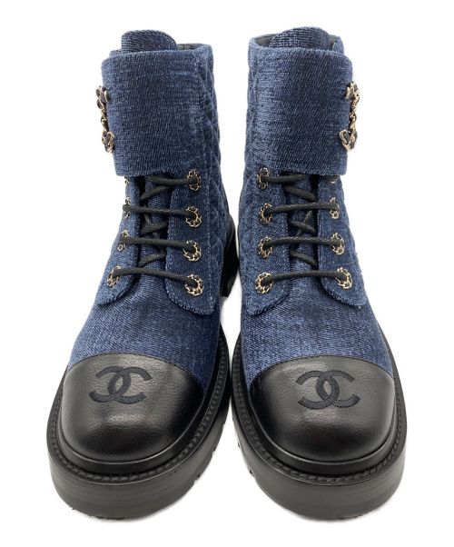 CHANEL（シャネル）CHANEL (シャネル) デニムレースアップブーツ ネイビー サイズ:38Cの古着・服飾アイテム