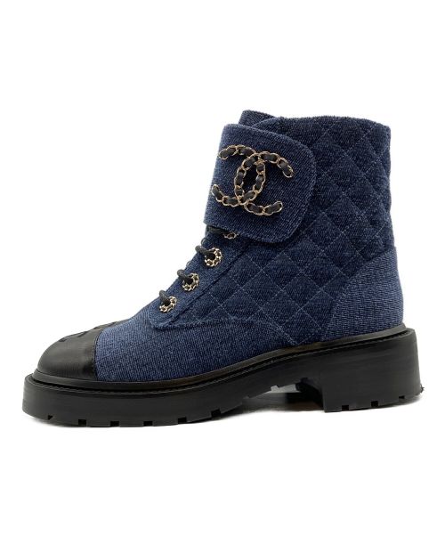CHANEL（シャネル）CHANEL (シャネル) デニムレースアップブーツ ネイビー サイズ:38Cの古着・服飾アイテム